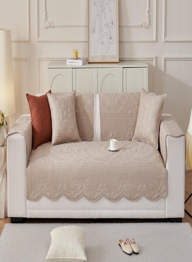 Huierxun Luxury Vintage Cotton Embroidery Sofa Cover Soft Farmhouse Seat Cushion Cover Floral Quilted Sectional Couch Cover Anti-Slip Sofa Slipcovers Furniture Protector for Dogs Cats (Khaki,28"x28") - Image 3